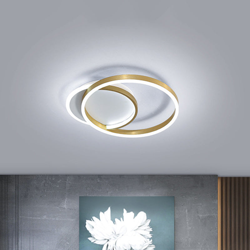 Gold / Coffee Double Hoop Flush Ceiling Light Modern 16 "/19" Largeur LED Flush métallique Monter Fixture à chaud / Lumière blanche pour la chambre