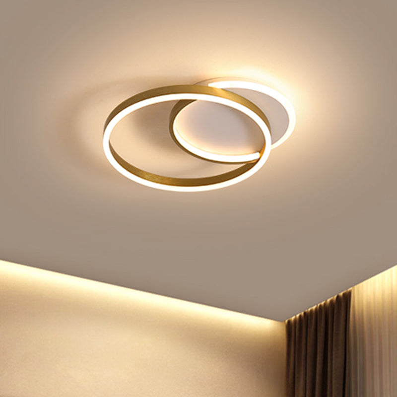 Gold / Coffee Double Hoop Flush Ceiling Light Modern 16 "/19" Largeur LED Flush métallique Monter Fixture à chaud / Lumière blanche pour la chambre