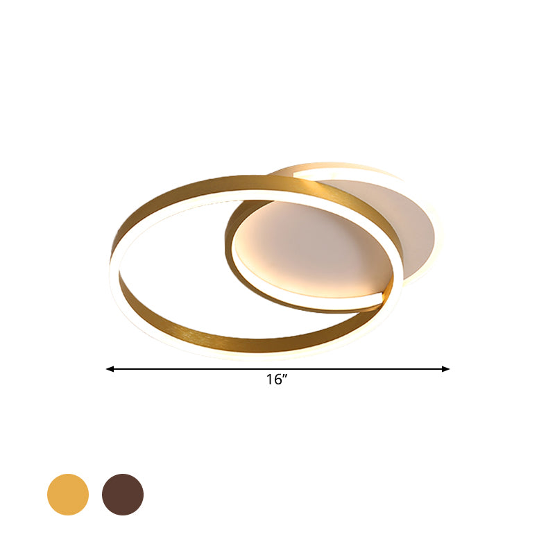Gold / Coffee Double Hoop Flush Ceiling Light Modern 16 "/19" Largeur LED Flush métallique Monter Fixture à chaud / Lumière blanche pour la chambre