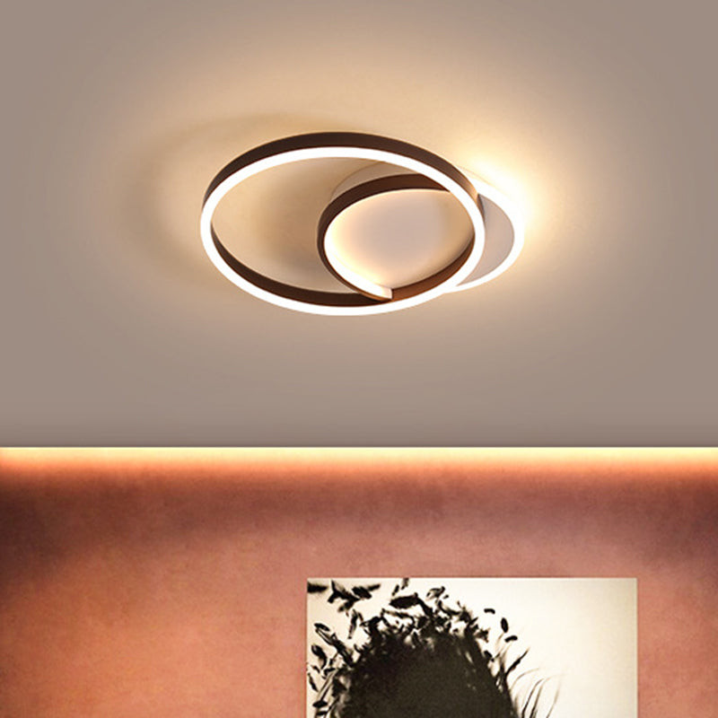 Gold / Coffee Double Hoop Flush Ceiling Light Modern 16 "/19" Largeur LED Flush métallique Monter Fixture à chaud / Lumière blanche pour la chambre