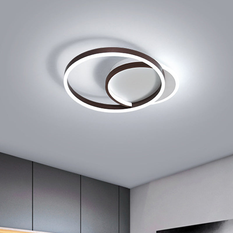 Gold / Coffee Double Hoop Flush Ceiling Light Modern 16 "/19" Largeur LED Flush métallique Monter Fixture à chaud / Lumière blanche pour la chambre
