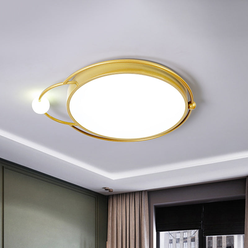 Iron Rounded Flush Light Fixture Modernist 17"/20.5" Wide LED Flush Mount Lamp in Black/Gold, Warm/White Light