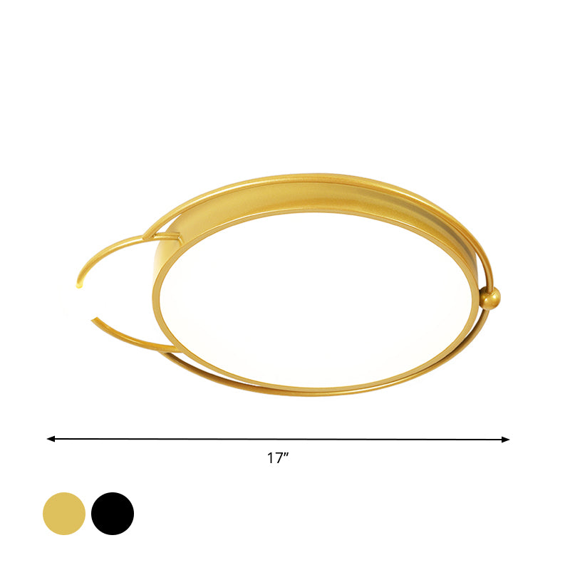 Iron Rounded Flush Light Fixture Modernist 17"/20.5" Wide LED Flush Mount Lamp in Black/Gold, Warm/White Light