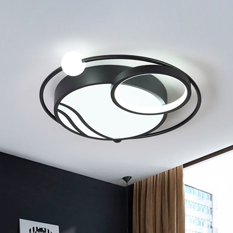 Metal Circular Ceiling Light Fixture Nordic Black/Gold LED Flushmount Lighting in Warm/White Light, 16.5"/20.5" W
