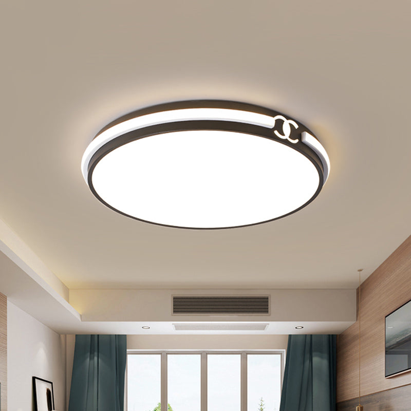 Lámpara de techo LED de acrílico negro/dorado moderno con pantalla redonda y montaje empotrado, luz blanca/cálida para dormitorio, 16,5 "/20,5" W