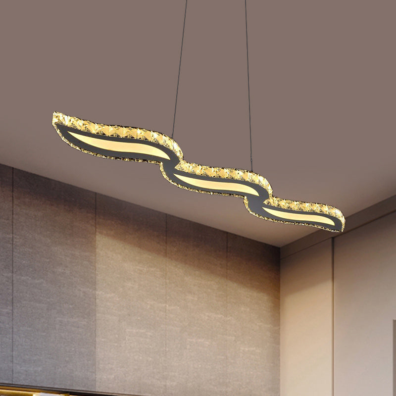 LED Restaurant Ceiling Hang Fixture Minimalist Sliver Island Light with Leaf Cut Crystal Shade