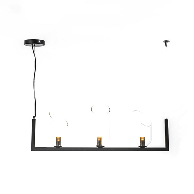 Metallic Linear Chandelier Lamp Post Modern LED Pendant Light in Black with Oblique Clear Shade, Warm/White Light