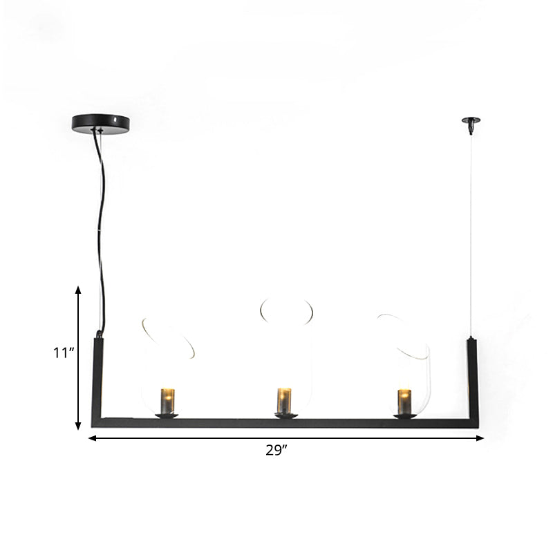 Metallic Linear Chandelier Lamp Post Modern LED Pendant Light in Black with Oblique Clear Shade, Warm/White Light
