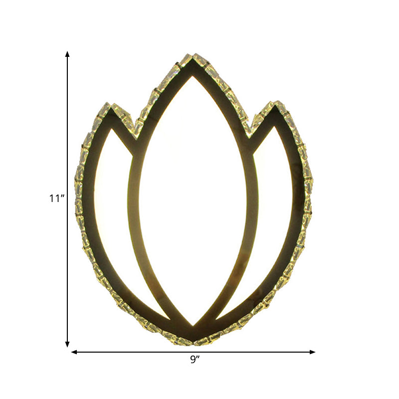 Modern LED Flush Wall Sconce White Lotus Petal Wall Lamp with Faceted Crystal Shade in Warm/White Light