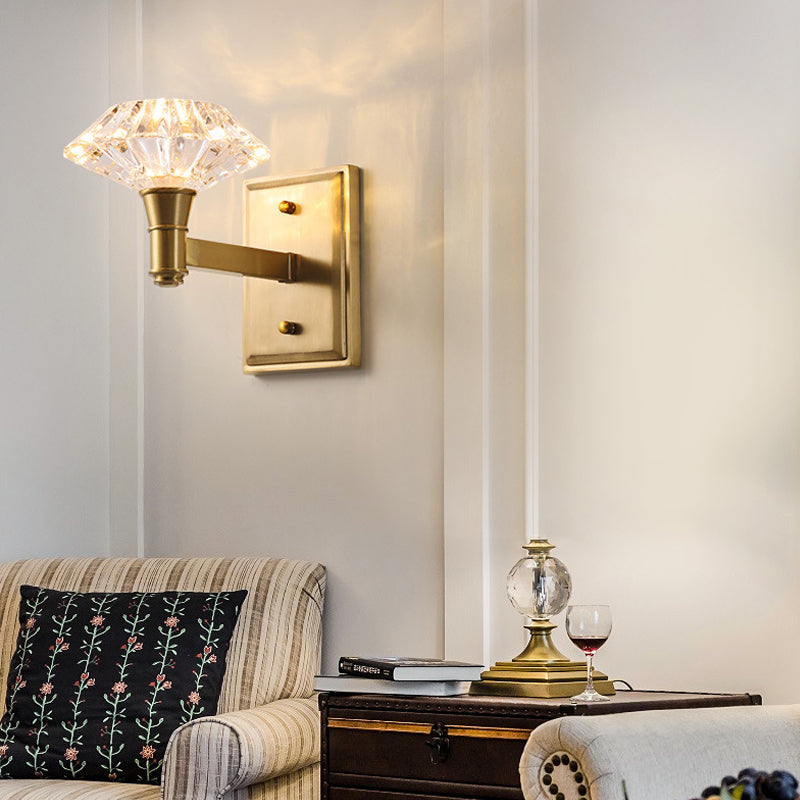 Mussel Wall Mounted Lighting Simplicity Clear Crystal 1/2-Light Doorway Wall Lamp with Clean-Lined Arm in Brass