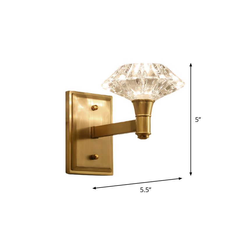 Mussel Wall Mounted Lighting Simplicity Clear Crystal 1/2-Light Doorway Wall Lamp with Clean-Lined Arm in Brass