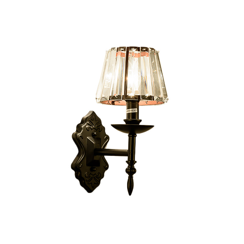 Cone Wall Mounted Lamp Simple Crystal Prisms 1/2-Head Black Wall Light with Candlestick Design