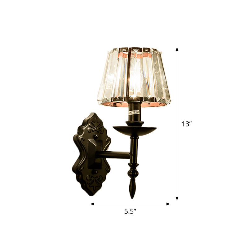 Cone Wall Mounted Lamp Simple Crystal Prisms 1/2-Head Black Wall Light with Candlestick Design