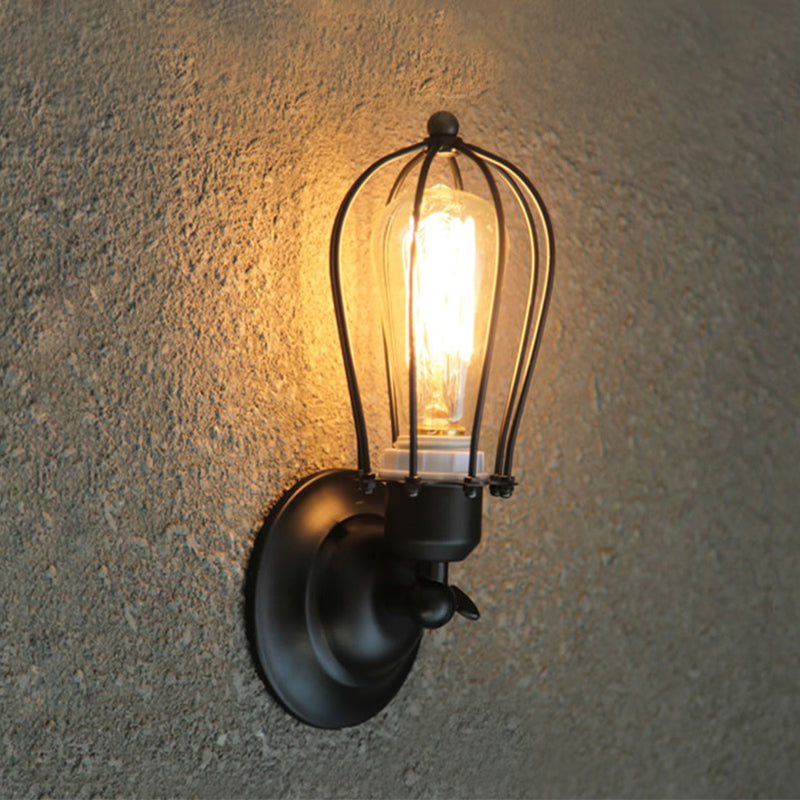 Lámpara de pared enjaulada enjaulada de metal en la granja de la pared de la pared de la pared del restaurante de 1 luces en bronce antiguo/negro
