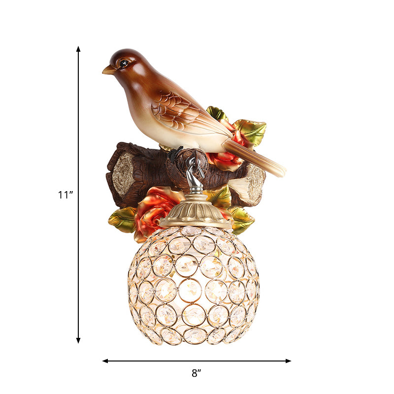 Lampada a parete singola marrone Stile retrò in cristallo trasparente a bolla incrostata a parete progettata luce montata, sinistra/destra