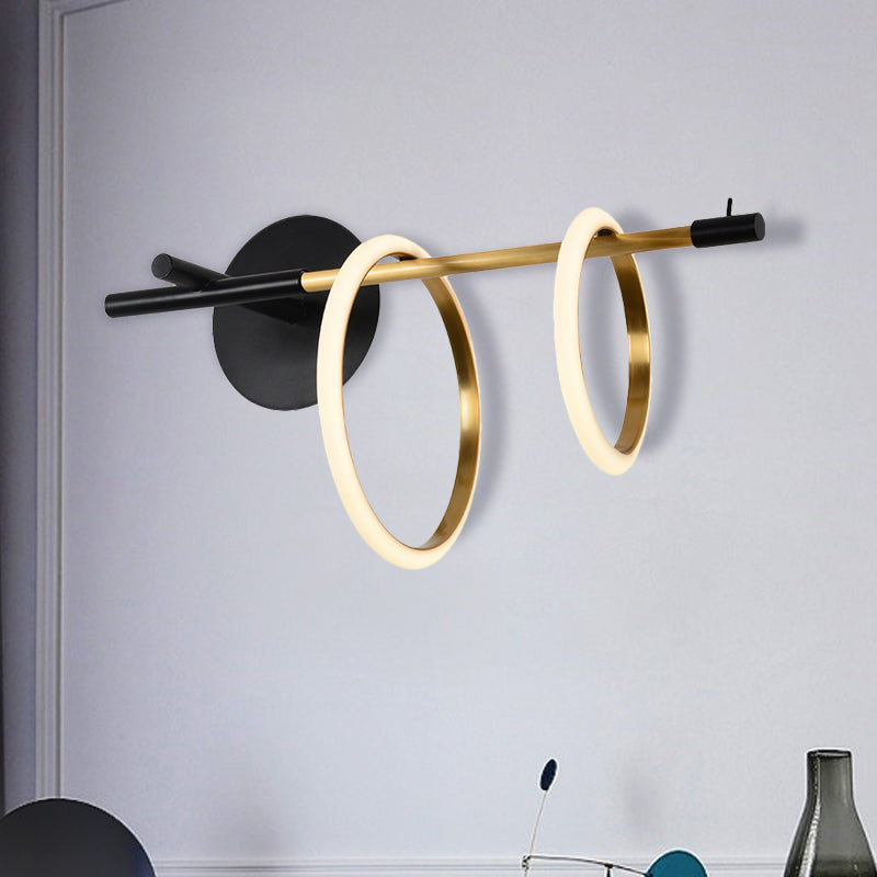 Ring Metal Wall Mount Lighting Modernist Black/White LED Wall Light Fixture with Straight Arm for Living Room