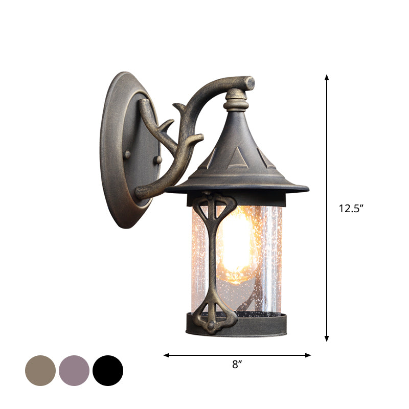 Entrepôt de la lampe de la lampe de la lampe de kérosène 1-Bulb Éclairage d'applications de mur de verre minable dans le bronze en cuivre / antique noir / altéré