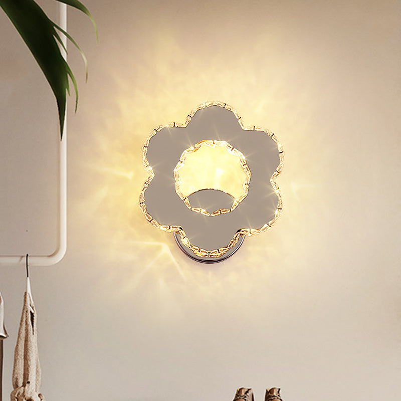 Hand-Cut Crystal Flower/Star Sconce Modernism LED Wall Mounted Lighting in Chrome, Warm/White Light