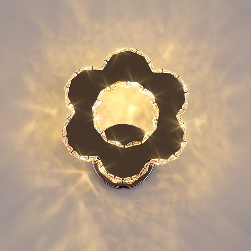 Hand-Cut Crystal Flower/Star Sconce Modernism LED Wall Mounted Lighting in Chrome, Warm/White Light