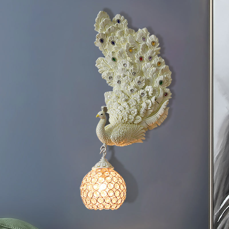 1 Kopfwandbeleuchtung Idee Retro -Stil links/rechts Pfauenharz Wandleuchte mit klarem K9 -Kristallschatten in Weiß/Blau/Grün