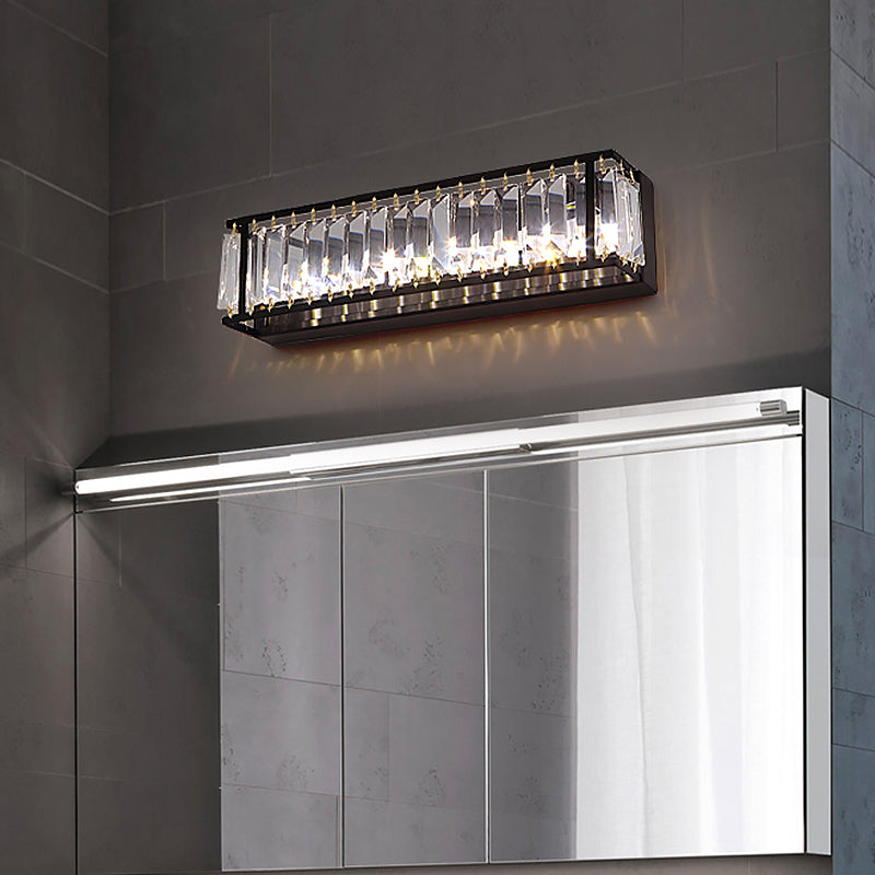 Minimalism Rectangle Vanity Wall Sconce Prismatic Crystal LED Bathroom Wall Mount Light in Black/Gold