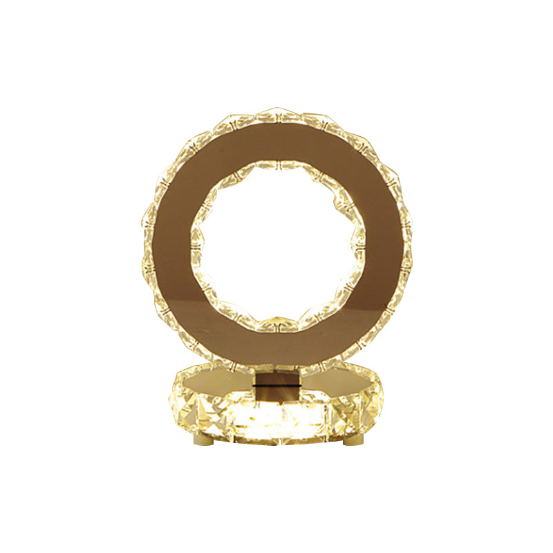 Luz de mesa con forma de rueda de la fortuna Lámpara de noche de led de cristal biselado contemporáneo en cromo, luz cálida/blanca