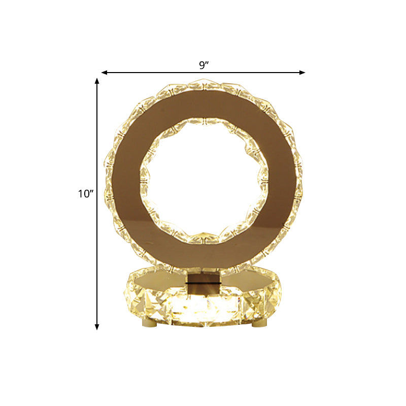 Luz de mesa con forma de rueda de la fortuna Lámpara de noche de led de cristal biselado contemporáneo en cromo, luz cálida/blanca