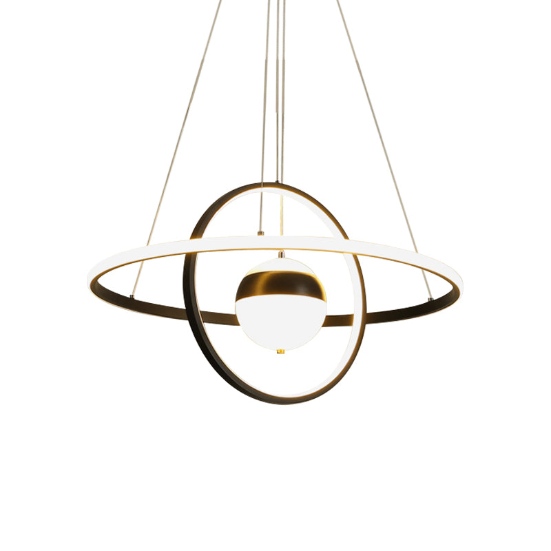 Globe Acrylic Pendulum Lamp Modernist LED Black Hanging Ceiling Light with Circular Shade