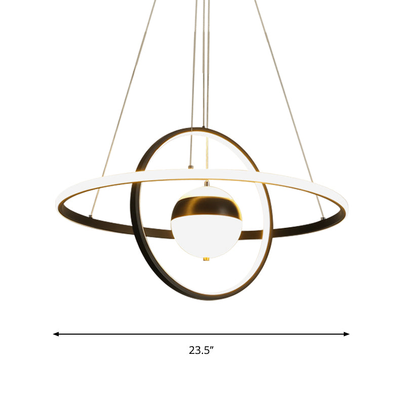 Globe Acrylic Pendulum Lamp Modernist LED Black Hanging Ceiling Light with Circular Shade