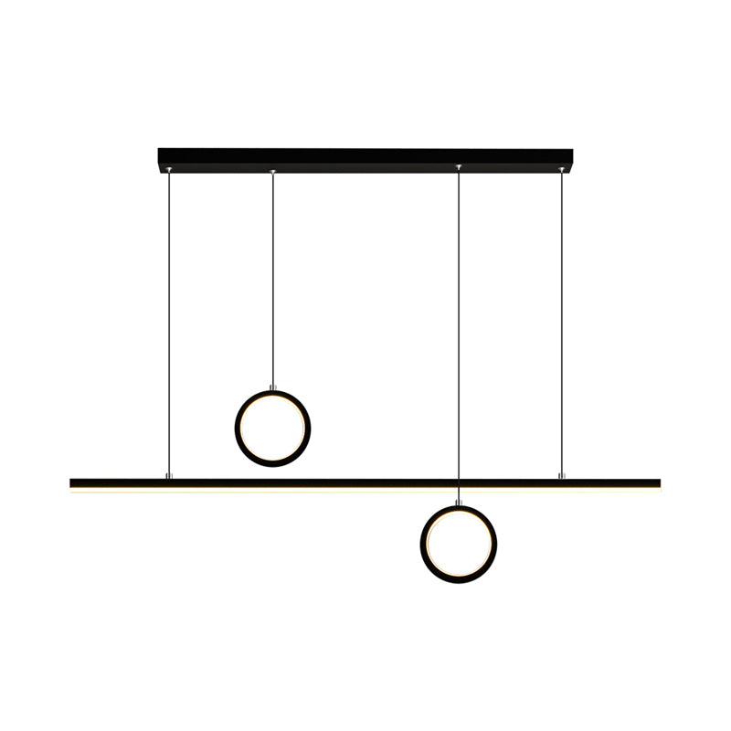 Linear Dining Room Island Pendant Light Acrylic LED Nordic Chandelier Lamp with Dual Ring Design in Black