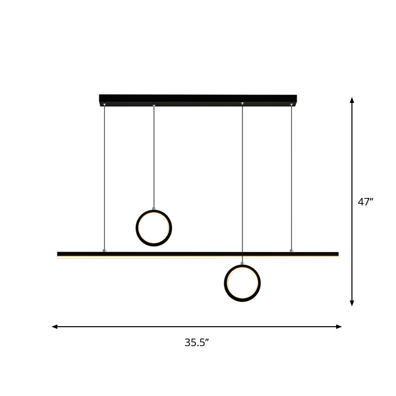 Linear Dining Room Island Pendant Light Acrylic LED Nordic Chandelier Lamp with Dual Ring Design in Black