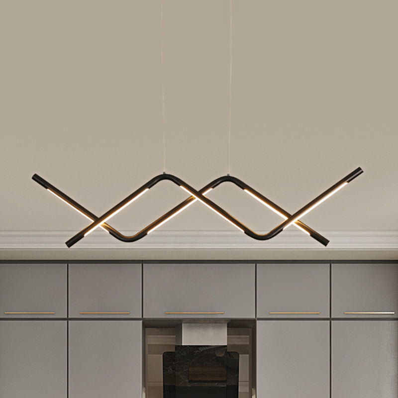 Minimalist Waved Hanging Lamp Acrylic Dining Room LED Island Light Fixture in Black