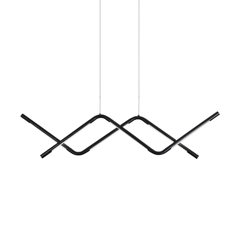 Minimalist Waved Hanging Lamp Acrylic Dining Room LED Island Light Fixture in Black
