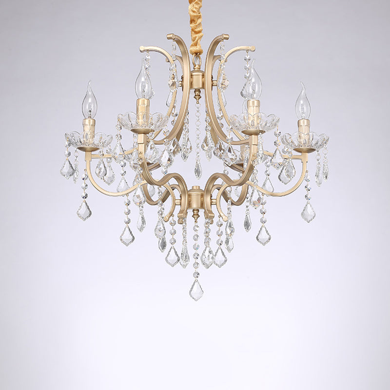 Candélabre métallique Pendre lustre moderne 4 ampoules suspendues suspendues avec accents cristallins en or