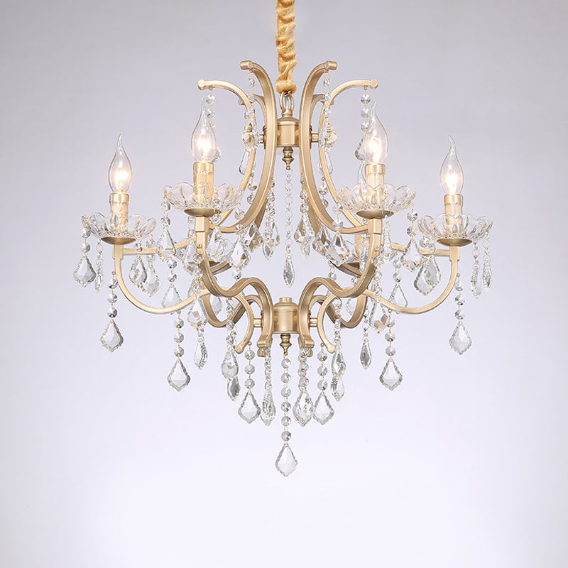 Candélabre métallique Pendre lustre moderne 4 ampoules suspendues suspendues avec accents cristallins en or