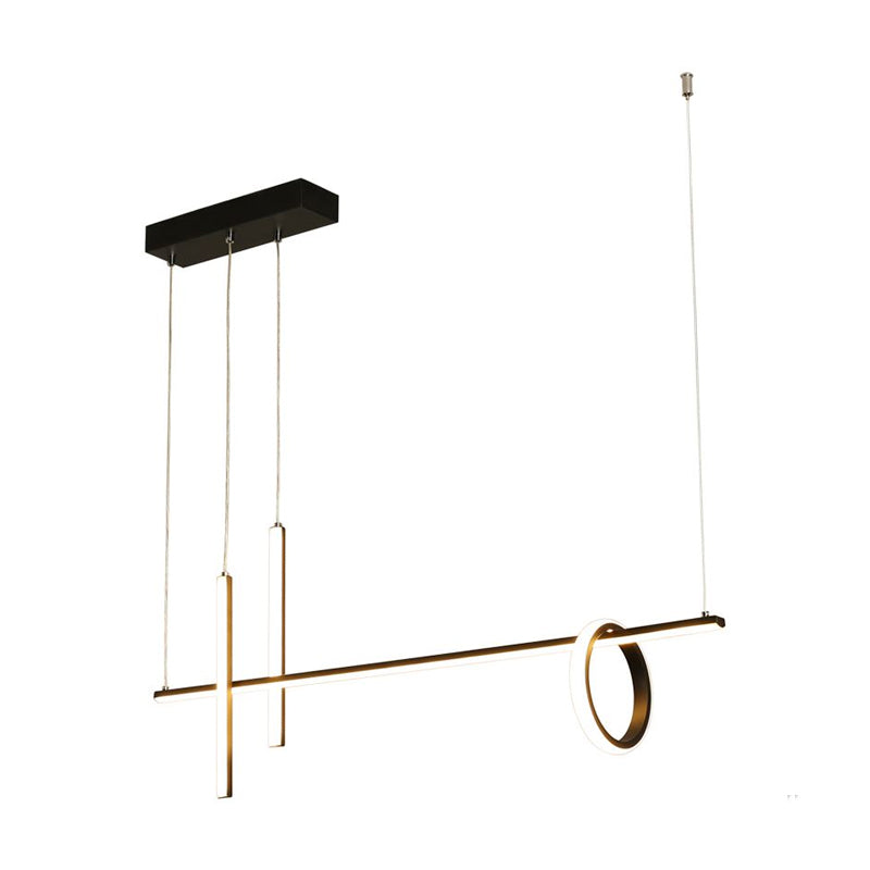 Black Linear Island Light Modern LED Metallic Pendant Lighting with Dual Lines and Ring