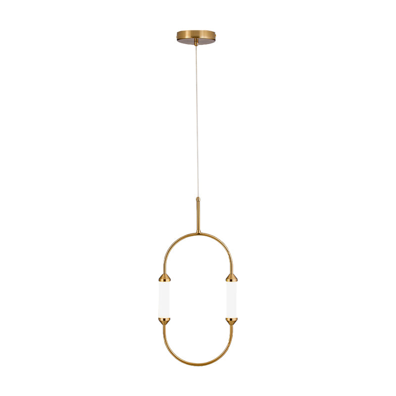 Oblong Metal Hanging Lighting Simplicity LED Gold Pendant Light Fixture with Tube Acrylic Shade