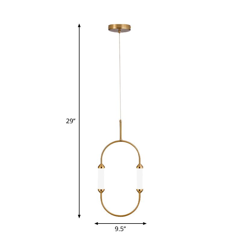 Oblong Metal Hanging Lighting Simplicity LED Gold Pendant Light Fixture with Tube Acrylic Shade