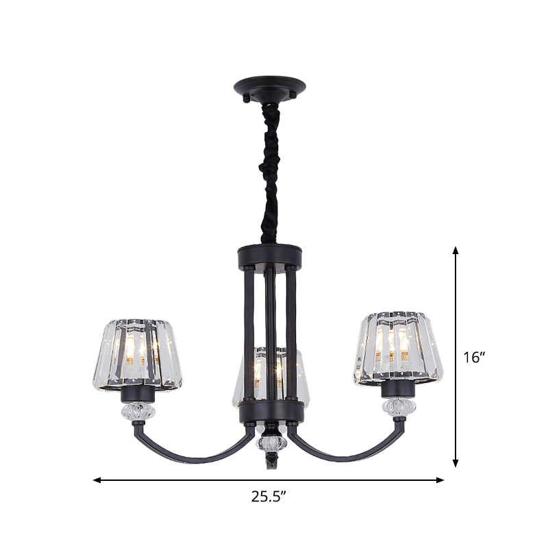 Modernistische Kegeldecke Anhänger Kristall Rechteck 3/6 Lichter Esszimmer Hanging Kronleuchter in Schwarz