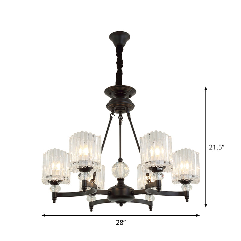 6/8 Heads Restaurant Ceiling Lamp Contemporary Black Chandelier Pendant with Cone Clear Crystal Shade