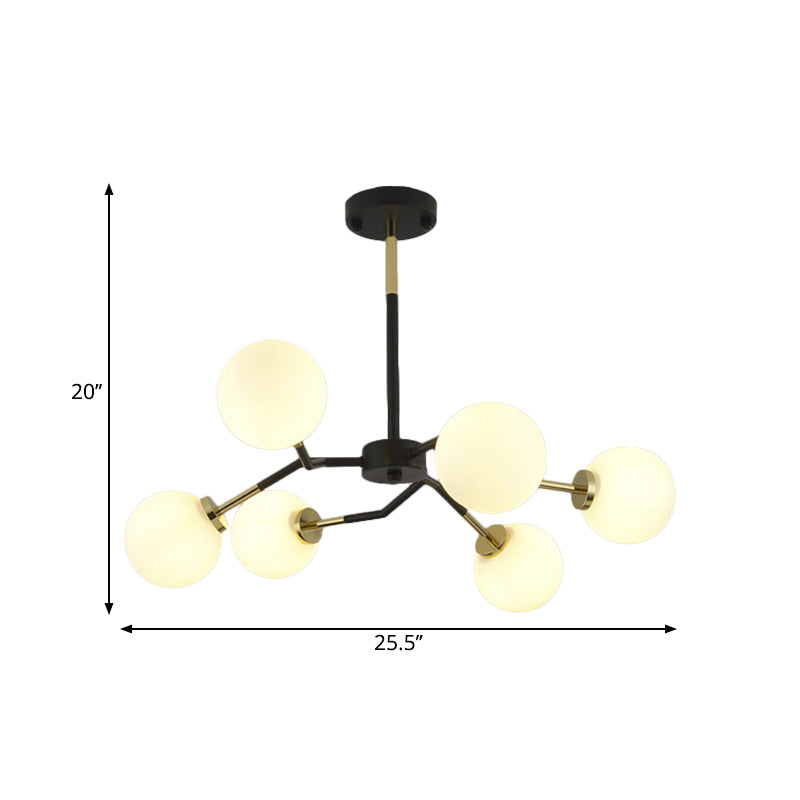 Frosted Glass Global Chandelier Lamp Minimalist 6/8 Bulbs Hanging Ceiling Light in Black