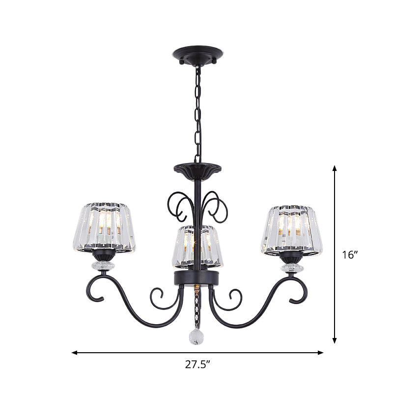 Conische kroonluchter verlichtingsarmatuur Vintage Crystal Prisms 3/6/8 Heads Black Suspension Lighting met scrollarm