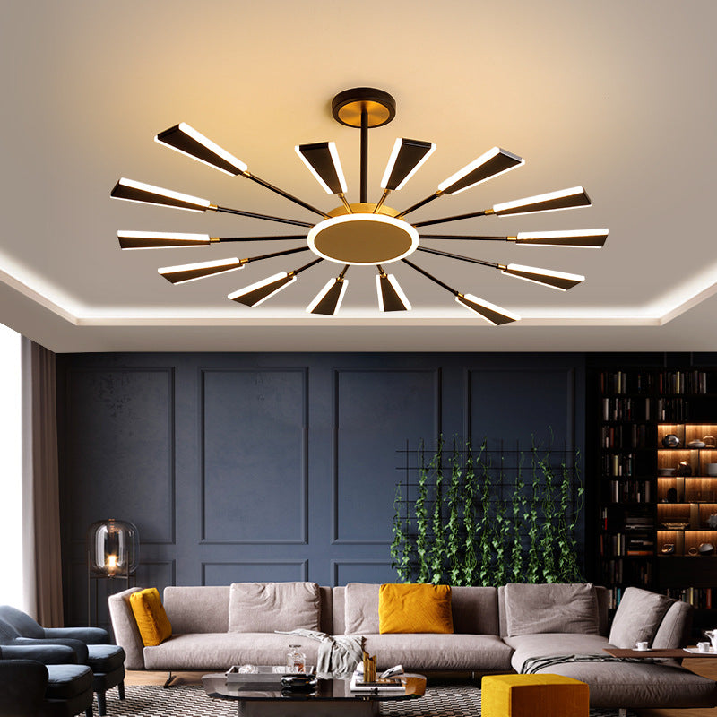 Trapezoid Living Room Chandelier Lamp Metallic 31.5"/39"/47" W LED Modern Pendant Light in Gold, Warm/White Light