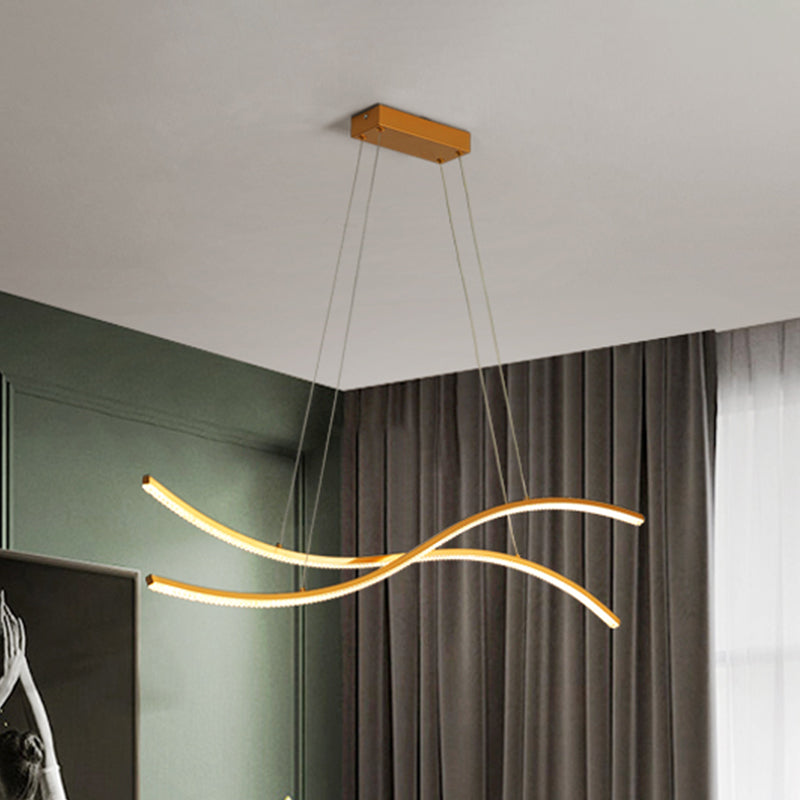 Acrylic Waving Linear Island Pendant Lighting Simple 31.5"/39"/47" W LED Chandelier Light in Gold, Warm/White Light