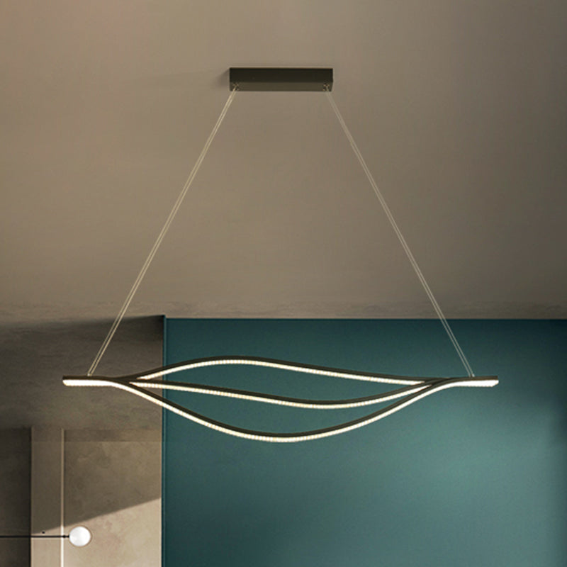 Metallic Leaf-Like Island Lighting Nordic LED Black Pendant Light Kit in Warm/White Light, 31.5"/39"/47" Wide