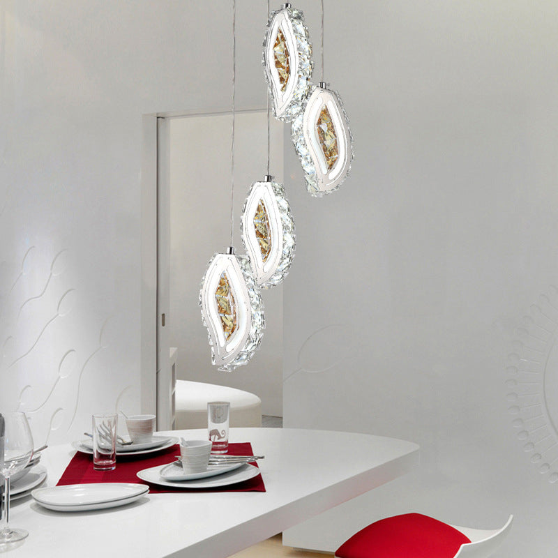 Verlaat gefacetteerde kristallen plafondlamp eenvoudige stijl LED zilver multi hanger licht voor eetkamer