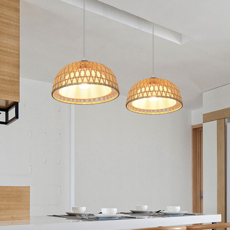 Koepel hout hangende verlichting Aziatisch 1-licht beige plafond hanger licht voor restaurant