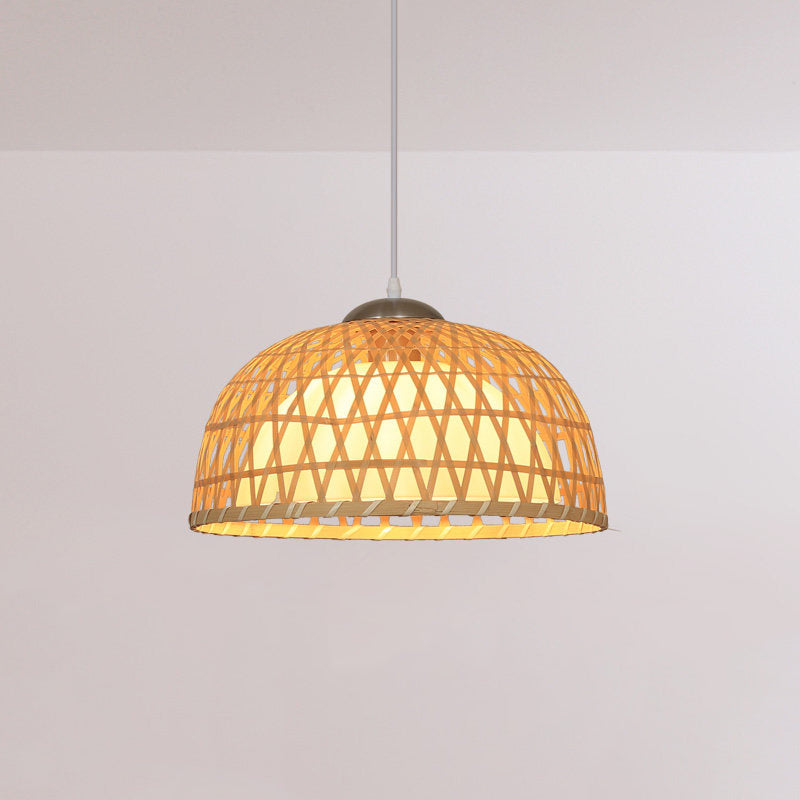 Koepel hout hangende verlichting Aziatisch 1-licht beige plafond hanger licht voor restaurant