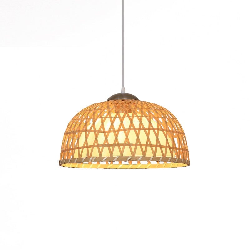 Koepel hout hangende verlichting Aziatisch 1-licht beige plafond hanger licht voor restaurant