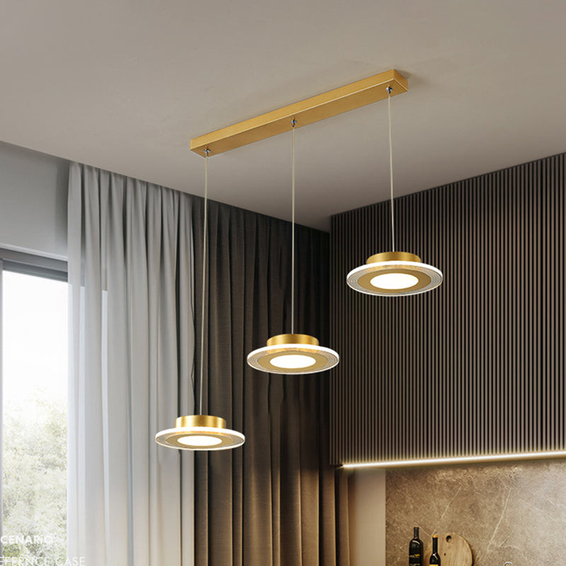 3 Ronde kroonluchter licht eigentijdse acryl -LED Gold Pendant verlichtingsarmatuur in warm/wit licht